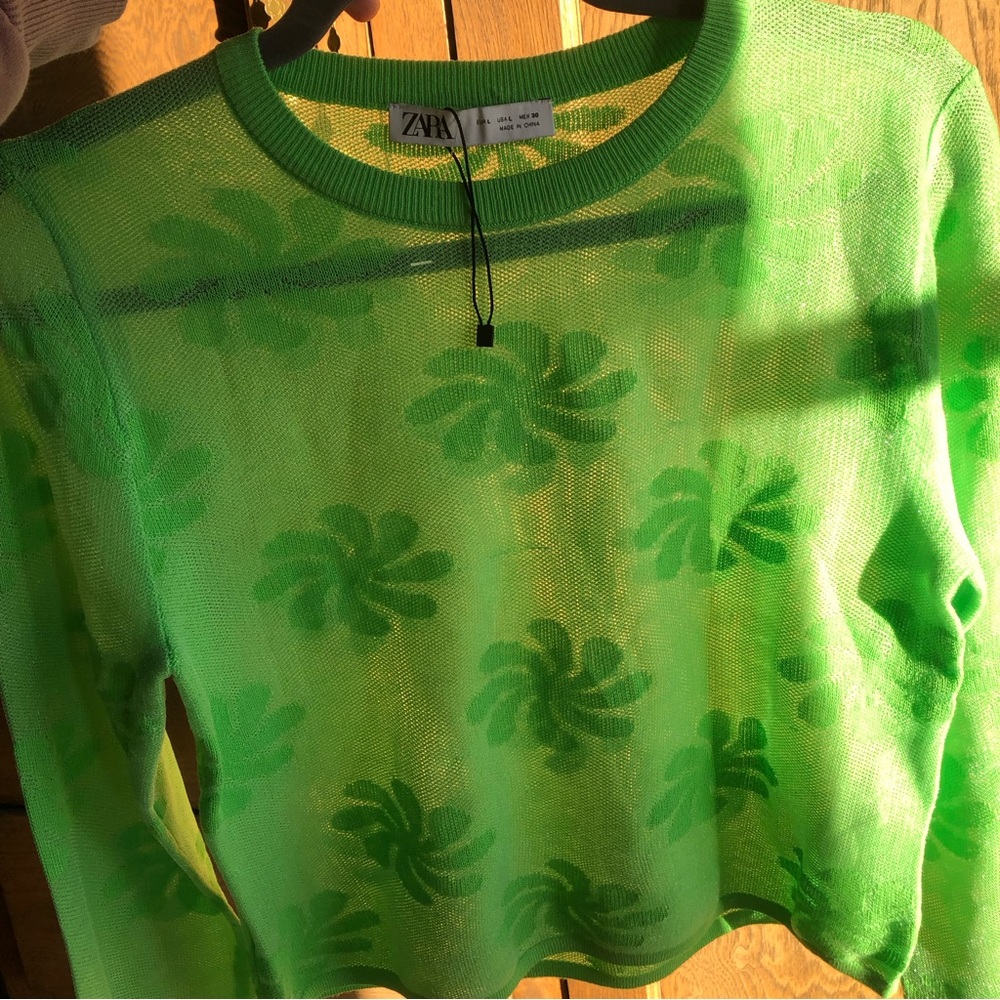 Sale🇺🇸 Zara Sheer Neon Green Top